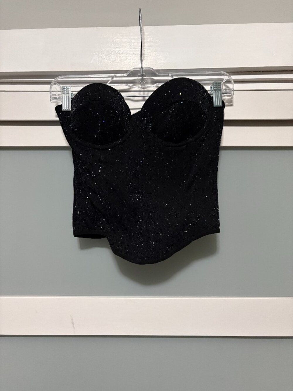 Glitter Sweetheart Corset Top sz Small Sparkle Black Latch hook back NEW
